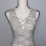 Tres Bien Gray & White Lace Up Ribbed Tank Size Small Photo 0