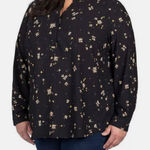 Hilary Radley  2XL Long Sleeve Blouse Black Brown Floral Dark Romantic Boho VNeck Photo 0