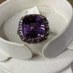 Cushion Purple Fluorite & Rhodolite Garnet Sterling Silver 925 Ring Halo Sz 9 Photo 4