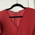 Current Air Smocked Pleated Jumpsuit Satin Women V-Neck Orange Rust Cap Sleeve Photo 2