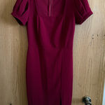 Elegant Burgundy Dress with Puff Sleeves Red Photo 0