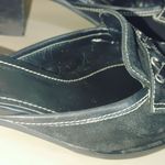 Coach Black Leather Size 7.5 Block Heels Slip On Mules Loafers Iris Suede Square Photo 11