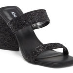 Abound  Dress Sandals Size 7.5 Black Carina Glitter Slip On Open Square Toe Heels Photo 0