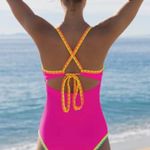 Popvil. Women One Piece Swimsuit Tummy Control Deep V Neck Neon Cute Bathing Suit Back Tie Swim Suits 2025 Summer Photo 1