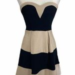 Windsor strapless mini dress, black tan color block with pleated skater skirt Photo 0