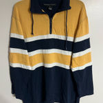 Adrienne Vittadini Women’s  Oversized Yellow Blue & White Hoodie Size Medium Photo 0
