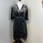 Modcloth  Shimmering Black Floral Dramatic Depths Velvet Short Sleeve Dress XL Photo 3