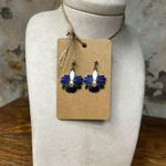 Vintage Cloisonné Flower Dangle Post Enamel Flower Orchid Hibiscus Blue Photo 1