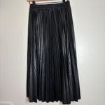Max Studio Black Faux Leather Pleated Midi Skirt Elastic Waist Small Photo 3