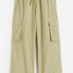 H&M  baggy cargo pants wide leg drawstring elastic khaki olive beige high rise Photo 0