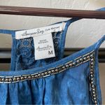 American Rag  Blue Boho Babydoll Mixed Print Beaded Tank Top Photo 2