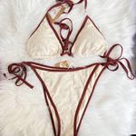 Berlook Off White Contrast Tie Bikini Top & Bottom Brown Size L Photo 7