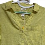 C&C California  Blouse Shirt 100% Linen Size Large Yellow Roll Tab Sleeve NWT Photo 1
