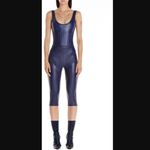 Mugler Bodysuit + Midi Leggings US 12 Two Piece Logo Embossed Luxury Celebrity Blue Photo 3