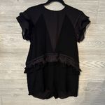 4SI3NNA Fringe black mesh sheer vneck romper black‎ size large Photo 1