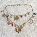 Free People  Maxamillion Charm Necklace Flower Power Chain Link Gold Tone Photo 1