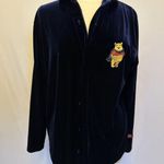 Vintage The Disney Store Winnie the Pooh Velvet Button Up Sweater Size Medium Blue Photo 0