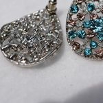 Vintage Feligree Teal Blue/Pink Crystal Rhinestone Sterling Silver Post Earrings Photo 2