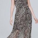 White House | Black Market WHBM Abstract Zebra Black and Ecru High Low Maxi Dress - Size 8 Photo 0