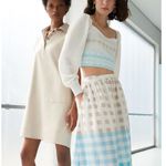 Ming Wang Maxi A Line Skirt Gingham Cotton Poplin Blue White High Waist M NWT Photo 1