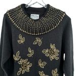 VTG Chelsea Way sweater L cowlneck pullover beaded floral embellished black gold Size L Photo 1