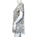 Loft  Shirt Womens Large Gray White Paisley Blouse Neutral Cutout Office‎ Casual Photo 2