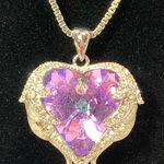 Heart Crystal Necklace with Rhinestone Angel Wings Purple Photo 0