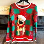 Christmas Sweater Puppy Dog Santa Hat Red Green Womens Medium 33 Degrees Comfy Photo 7
