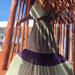 Maxi Dress T. ZOVICH Floral Green Purple Floral Mixed Media Smocked Chiffon Trim Size M Photo 1