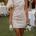 A New Day  One Shoulder Mini A-Line Dress in cream abstract from the brand. 4 Photo 0