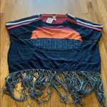 Free People NWT  Sunset Fringe Knit Poncho Blue Combo Sz M/L Photo 0