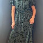 SheIn Rockabilly Green & Black Spotted Bow Neckline Flutter Sleeve Dress size Large Photo 3