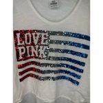 PINK Love Sequin Flag Tank Top Women's Size Small Flowy Patriotic July 4th USA White Photo 1