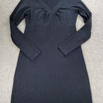 Athleta  Senorita Dress Womens L Black Long Sleeve V-neck Stretch Casual Cotton Photo 0