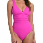 La Blanca Banded Waist Strappy Cross Back One-Piece Swimsuit Orchid Pink Size 14 Photo 0