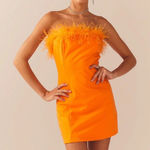 Peppermayo strapless feather dress mini bodycon tangerine neon starlight dancer Photo 0