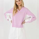 English Factory Oversized Pink V-neck Sweatshirt Poplin Dress Preppy - XS Photo 1