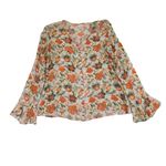 Raga Bell Sleeve Button-down Top Women's Small Vintage Floral Beige Gold Stripes Photo 0