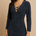 Intermix  Y2K Edgy Biker Suede Leather Mini Dress Small Blue LaceUp Glam Cocktail Photo 0