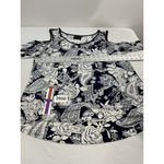 Womans Lavender Sky Blouse XL Blue White Floral Peek A Boo Sleeves Flowy Photo 4