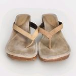 Candie's VTG Y2K Chunky Natural Leather Wood Platform Thong Sandals Women's 8 Photo 3