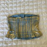 Ganni Blue Denim gold Coated Bustier Corset Photo 9