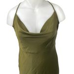 Taylor Olive Green Silky Satin Sleeveless Cami Cowl Neck Tank Slip Dress Size 16 Photo 2