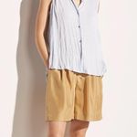 Vince Sleeveless Crushed Satin Band Collar Blouse Photo 0