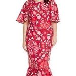 Rhode x Target NWT Women's Large Zinnia Floral Print Bell Sleeve Midi Dress 8 Red Photo 0