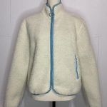 Ivory Ella  Size Small Full Zip Faux Sherpa Jacket Ivory with Teal Trim NEW Photo 0