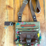 Fossil Vintage 1954 Purse Suede Canvas Leather Key Per Floral Foldover Crossbody Photo 0