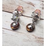 Vintage Clip On Earrings Beaded Dangle Pink Tones Photo 4