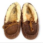 UGG  Womens Shearling Lined Chocolate Brown Suede Moccasin Slippers Size 6 Photo 0