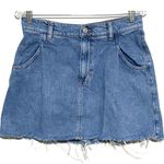 We The Free Free People Cosmico Flirt Denim Jean Mini Skirt 29 Pleated Raw Hem Retro Boho Photo 0